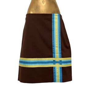 Y2K Mod Color Block Striped A Line Mini Skirt 12 Cotton Academia Gorpcore USA